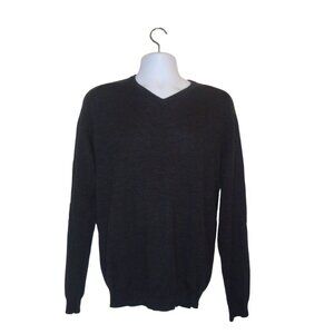 Banana Republic Gray Faux Leather Accent Fine Merino Wool Sweater size M